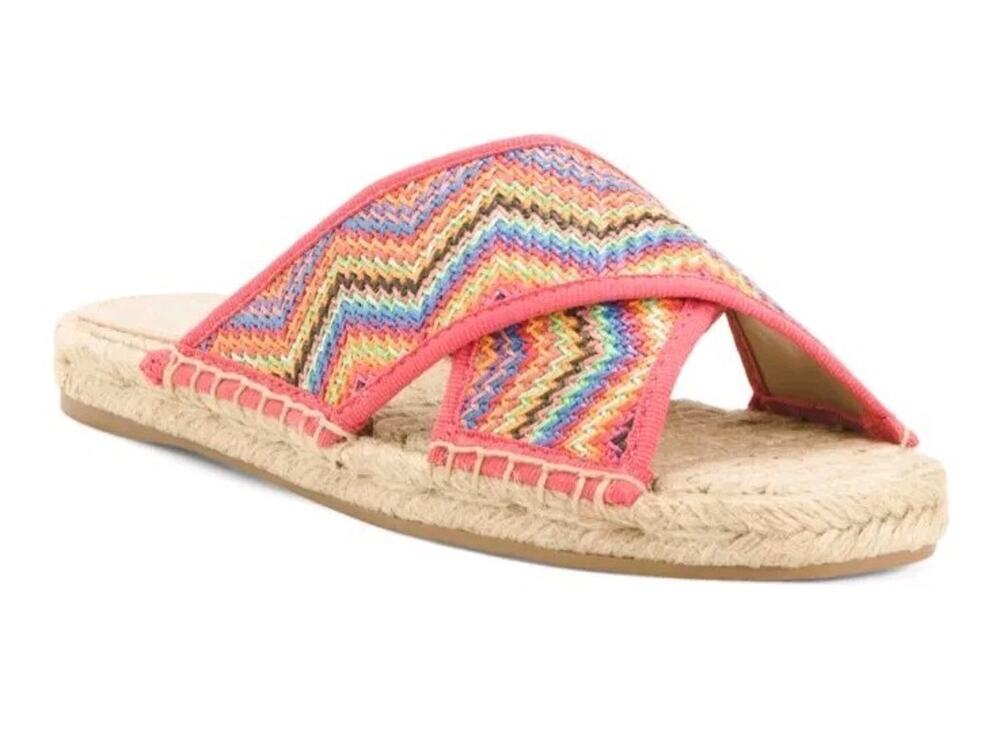NINE WEST Womens Sandals Hamden Spadrille Criss Cross Band Orange Multi Size 7